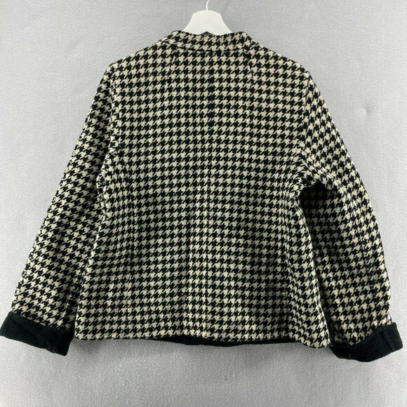 Talbots Wool Houndstooth Knit Jacket Womens Large Coat Sweater Career Dogtooth - Picture 2 of 9